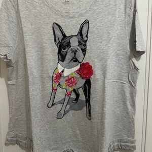 Marc Cain Grey Cotton T-Shirt with Dog and Floral sequin and stone design